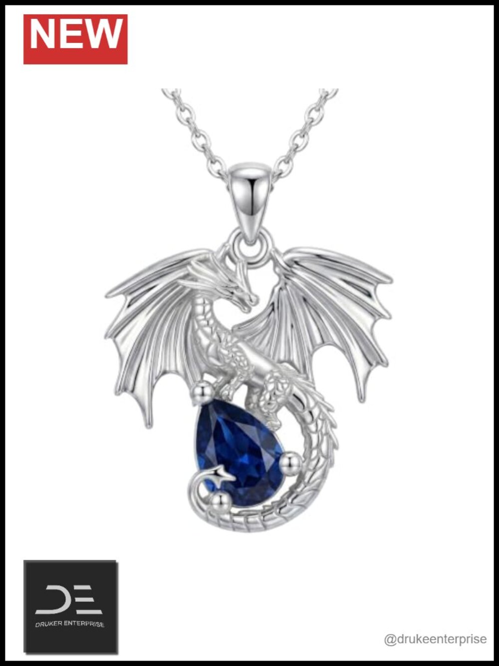 Sterling Silver Dragon Pendant Necklace, 18in Chain, Hypoallergenic Gift